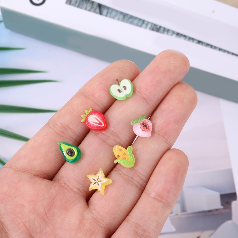 Mikovivi 6 Pairs Fruit Earrings Studs, Adorable Plastic Earrings for