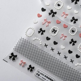 5D Embossed Black Bows Nail Stickers Pink White Heart Nail Art Stickers Ribbon Nail Decals Self-Adhesive Spring Nail Stickers Valentines Nail Supplies for Women Girls DIY Manicure
