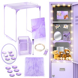 Honoson 13 Pcs Locker Organizer and Decorating Kit, First Day of School Essentials for Girl Marble Print Whiteboard with Markers Locker Shelf Plush Area Rug Mirror Magnetic Cup (Neutral Color)