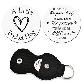 Inspirational Pocket Hug Token Gifts for Coworker Staff Farewell Gifts for Coworkers Birthday Gifts for Teacher Appreciation Retirement Gifts for Him/Her Engraved Double Sided Keychain with PU Leather