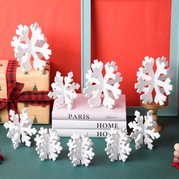 FOBSME Christmas Snowflakes Decorations Set of 9 Winter Wooden Snowflake