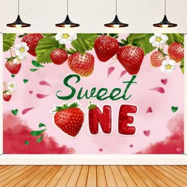 SKTMH Strawberry Backdrop Strawberry Party Decorations Strawberry Happy Birthday Backdrop Strawberry Birthday Background Strawberry Banner Strawberry Tablecloth for Strawberry Birthday Sweet One Decor