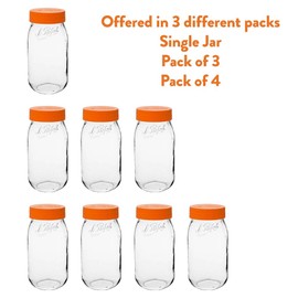Le Parfait Screw Top Jar Wide Mouth French Glass Jar | Ideal for Food and Soup Storage, Canning, Flour, Brown Sugar, and other Baking Supplies (2L/64oz, Single, Orange)