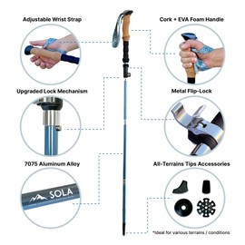 SOLA Trekking Poles Lightweight Collapsible Hiking Poles - 7075 Aluminum Alloy with Anti-Sweat Cork Grips Great for Nordic Walking, Hiking and Camping for Men Women Seniors - 2pcs per Set