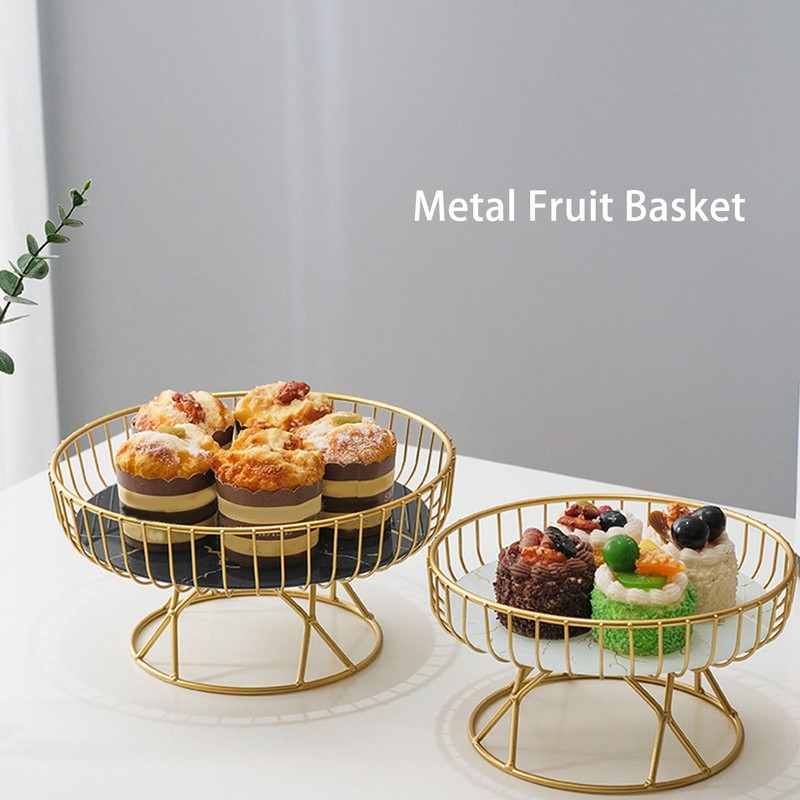 Round Fruit Basket Large Capacity Hollow Metal Fruit Bowl Stand