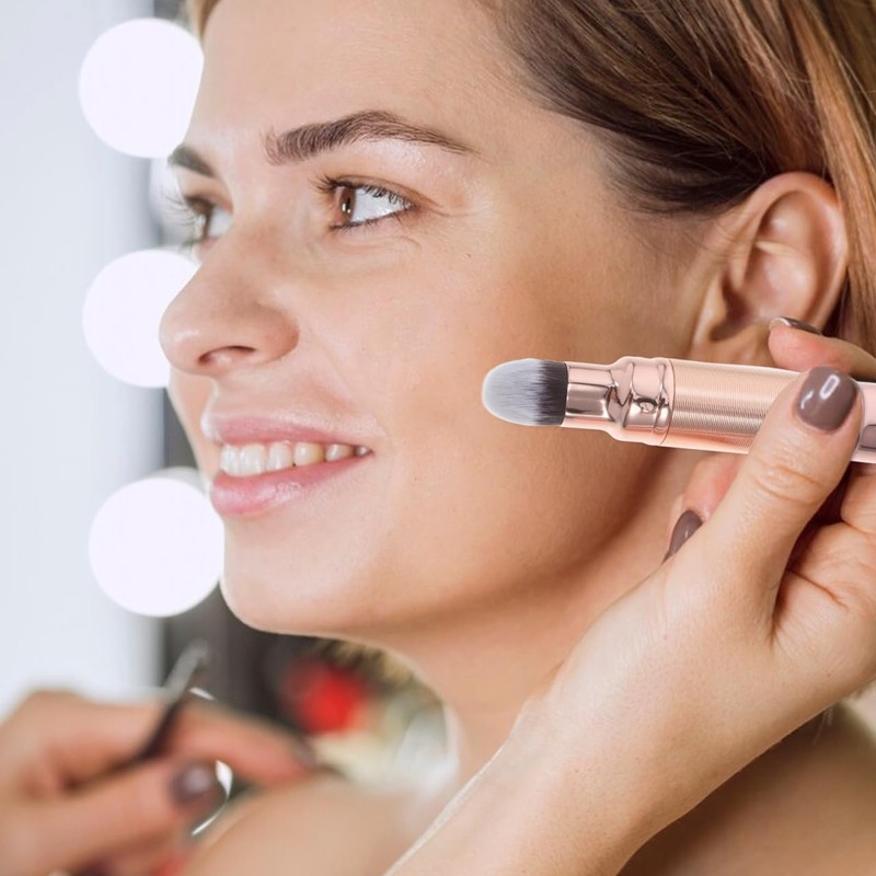 Brocha De Maquillaje Doble Cabezal Retráctil Para Corrector Y Base