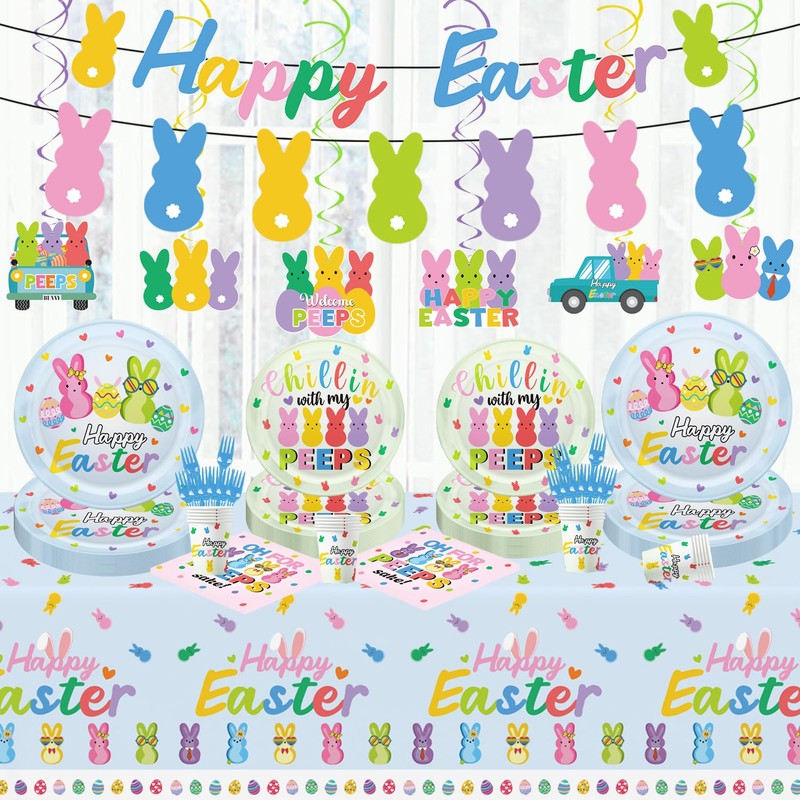124pcs Easter Party Decorations Set Include Happy Easter Banner Chillin