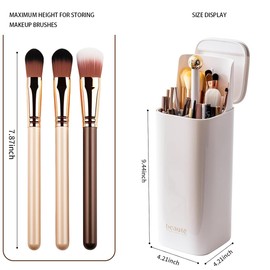 ACSTORi Waterproof Dustproof Makeup Brushes Organizer With Portable Covered Cap Manual Press Lift Makeup Brush Holder With Lid For Vanity Desktop Bathroom Countertop White (White)