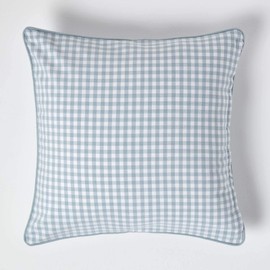 HOMESCAPES - 100% Cotton - Gingham Check - Large Cushion Cover - 60 x 60 cm Square - 24 x 24 Inches - Blue White - 100% Cotton Sofa Pillow Cushion Cover - Washable