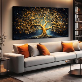 Ouzzlie Black Art for Office Decor Tree Wall Decor Living Room Modern Large Gold Canvas Wall Art for Bedroom 29" x 59"