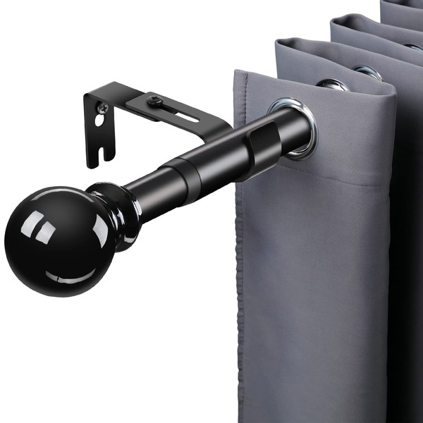 1 Inch Adjustable Curtain Rods, 34-52 inch Decorative Window Curtain Rod Set with Bracket，Sturdy Black Drapery Curtain Rod Suitable for Kitchen Bedroom Window Office (34” to 52”, Black)