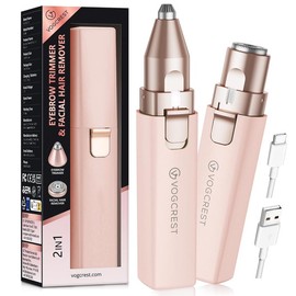 VG Vogcrest Rechargeable 2-in-1 Eyebrow & Facial Hair Remover for Women Painless Razor with LED Light for Lips Body Daily Gentle Comfort Portable Precise Design:_Sakura Pink_1 Pack