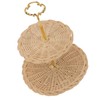 2 Tier Rattan Serving Standing Trays Round Woven Bread Fruit