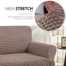 NICEEC Sofa Slipcover Coffee Sofa Cover 1 Piece Easy Fitted Sofa Couch Cover Universal High Stretch Durable Furniture Protector with Skirt Country Style (3 Seater Coffee)