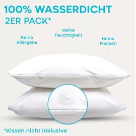Cushion Protectors 40 x 60 cm, Set of 2 Waterproof Cushion Covers with Zip, Oeko-Tex Certified, Twinzen Technology Pillow Protective Cover, 40 x 60 cm, White