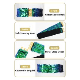 Anna-Kaci Women's Glitter Sequin Belts Stretchy Sparkly Cinch Belt Disco Party Costume Elastic Waist Accessory, Mermaid, 30"