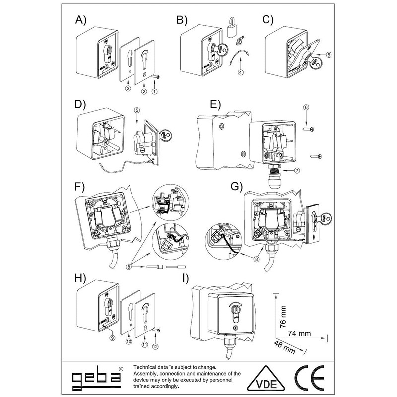 geba MSC-APZ 1-2T/1 Surface-Mounted Aluminium Key Switch Key Switch with
