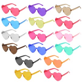 16 Pairs Heart Shaped Sunglasses Women Kids, Frameless Transparent Fun Heart Glasses Rimless for Party Favors