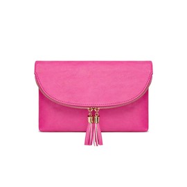 Solene Womens Envelop Clutch Purse Multi Compartments, 6 Card Slot Inside, Crossbody Bag With Tassels (WU075 - Fuchsia)
