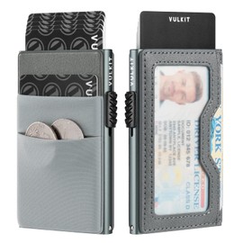 VULKIT Minimalist Wallet with ID Window & EDC Pocket Pop Up Card Holder RFID Blocking Slim Wallet Design for Airtag Cash Coins & Credit Cards