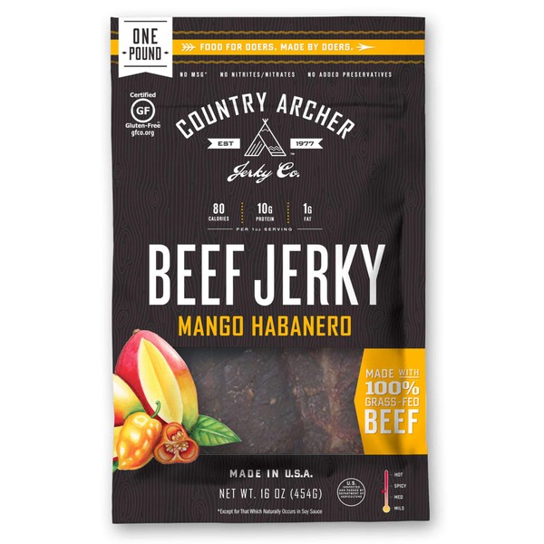 Mango Habanero Jerky by Country Archer, 100% Grass-Fed, Gluten Free, 16 Ounce