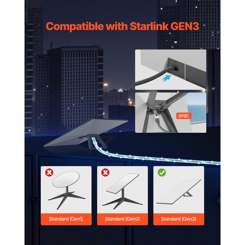 VEVOR Starlink Gen 3 Cable, 100 FT, 26 AWG Copper