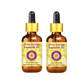 Deve Herbes Pure Orange Essential Oil (Citrus sinensis) with Glass Dropper Steam Distilled (Pack of Two) 100ml X 2 (6.76 oz)