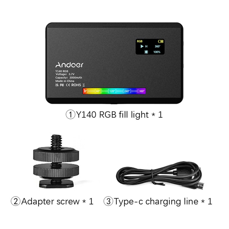 Andoer Y140 RGB LED Video Light Rechargeable Photography Fill Light