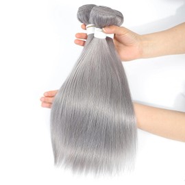 Cofamiso Human Hair Bundles 12 14 16 inch Straight Wave Human Hair Bundles Highlight Sliver Grey Human Hair Bundles Unprocessed Weave Bundles Human Hair