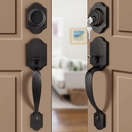 Moquin Double Door Handle Set for Front Door, Classic Double Front Door Lock Set with Dummy, Reversible Handle Lever for Entrance Exterior Doors, Oil Rubbed Bronze
