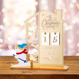 Christmas Countdown Calendar, Tabletop Advent Calendar Sign with Acrylic Number Date Plate Snowman Ornament Xmas Home Decor for Indoor Desk Holiday Gift (Gold)