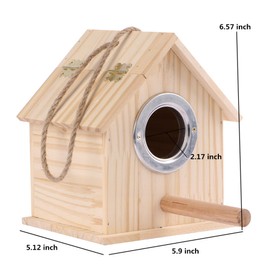 Parakeet Nest Warm Box, Bird Breeding Box, Parrot Wood House Nesting Box, Parrotlets Budgie Mating Box, Aviary Cage Box for Lovebirds, Cockatiel, with Birds Stand Perch (M)