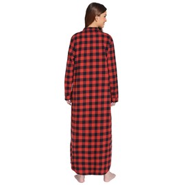 Latuza Women's Plaid Flannel Nightgowns Full Length Sleep Shirts, Red & Black, Large