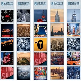Set of 25 New York Refrigerator Magnets in Elegant Packaging Inside 5 Crystal Clear Bags of 5 Magnets Each. Our Fridge Magnets are Made in USA