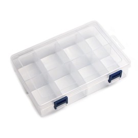 MroMax Caja de almacenamiento de componentes PP 200 x 130 x 45 mm, organizador de plástico, contenedor ajustable, 8 rejillas extraíbles, cajas de herramientas para componentes electrónicos, accesorios pequeños, color transparente, 1 unidad