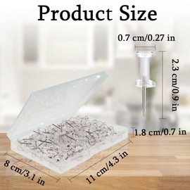 120 Pcs Thumb Tacks - Metal Drawing Pins Transparent Poster Clear Reusable Plastic Head Tacks Wall Hangings Steel Point with Solid Storage Box for Home Office Notice Board(Transparent Color)