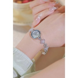 BESTKANG Women's Chain Watches Luxury Zircon Waterproof Female Fashion Quartz Clock Watch for Four Leaf Grass Bracelet (Silver), ZSB1676