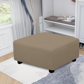Easy-Going Stretch Square Ottoman Cover 40x40x15 inch Folding Storage Stool Furniture Protector Soft Rectangle slipcover with Elastic Bottom Natural