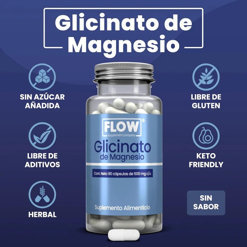 Glicinato De Magnesio 90 Cápsulas De 500 Mg Flow