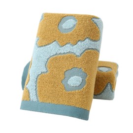 Pidada Hand Towels Set of 2 Floral Pattern 100% Cotton Absorbent Soft Decorative Towel for Bathroom 13.4 x 29.1 inch (Aqua Blue)