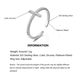 Bellitia Jewelry 925 Sterling Silver Cross Ring, Adjustable Ring, Cubic Zirconia Ring for Women, Jewellery Gift, Silver, Cubic Zirconia