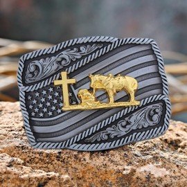 Btilasif Western Belt Buckle American Flag Western Cowboy Mens Praying Horseman Cross Religious Belt Buckle for Men Women Cowgirl Costume Accessories Gifts