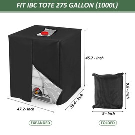 PATIKIL IBC Tote Cover 275 Gallon 420D Fabric Sunshade Waterproof Water Tank Protective Cover with Zipper for 1000L Outdoor Garden Water Ton Rain Barrel, Black (120 * 116 * 100cm)