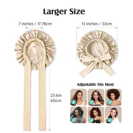 RPAEOY 100% Seidenhaube Zum Schlafen Große Doppelseidige Weiche Nachtmütze Haare Schützen Rutschfeste Verstellbares Breites Band zur Befestigung am Kopf für Lange Lockige Haare(Beige)