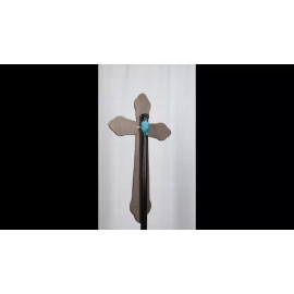 Rustic Western Cowboy Diamond Teardrop Crystals Tooled Leather Wall Cross Plaque