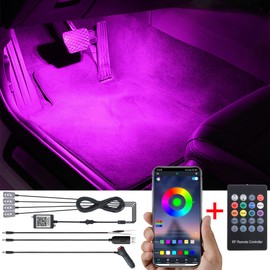 TABEN Car Ambient Lighting Kit 64 Colors RF Remote Controller + Bluetooth APP Control USB Car Footwell Atmosphere Light, DIY 16 Millions RGB Multicolor Sound Active Music Sync Car Interior Lighting