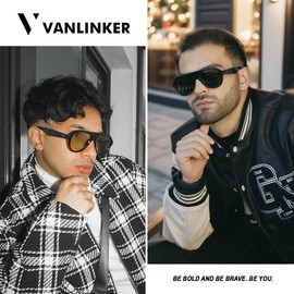 VANLINKER Retro Aviator Polarized Sunglasses for Men Women Trendy 70s Vintage Plastic Frame Sun Glasses VL9750 Black+Yellow