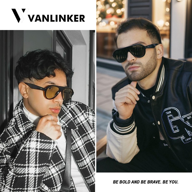 VANLINKER Retro Aviator Polarized Sunglasses for Men Women Trendy 70s