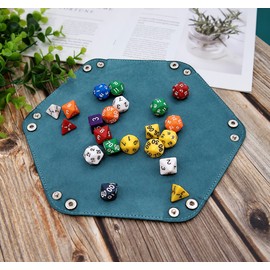 Hexagon Dice Rolling Tray for D&D and RPG Games – Foldable PU Leather Dice Holder for Organized Tabletop Gaming