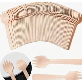 Paquete de 200 CucharaTenedores Desechables de Madera MINI. - Medida: 10 cm - Ecologicas y compostables. - Ideal para Helado o pastel - El complemento perfecto para tu fiesta.